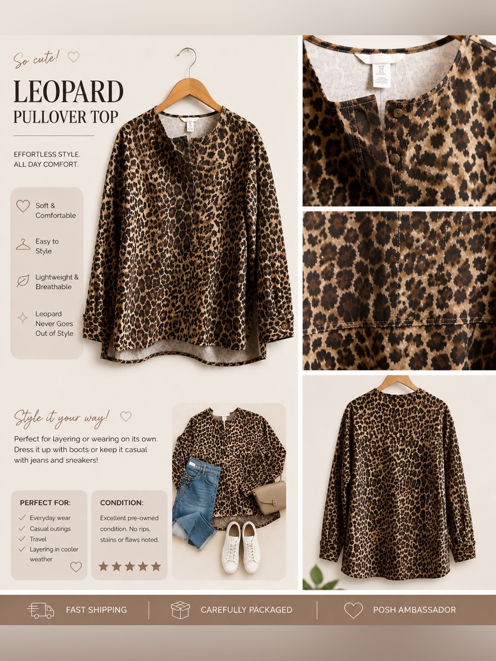 H&M Leopard Print Pullover Top - Brown & Black
